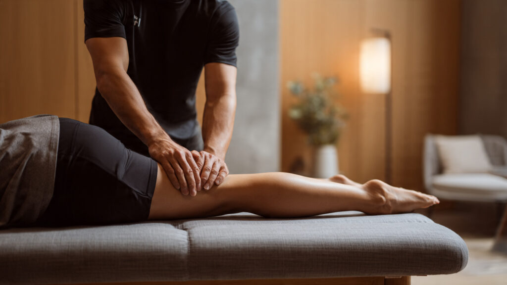 professional stretch therapist stretching leg